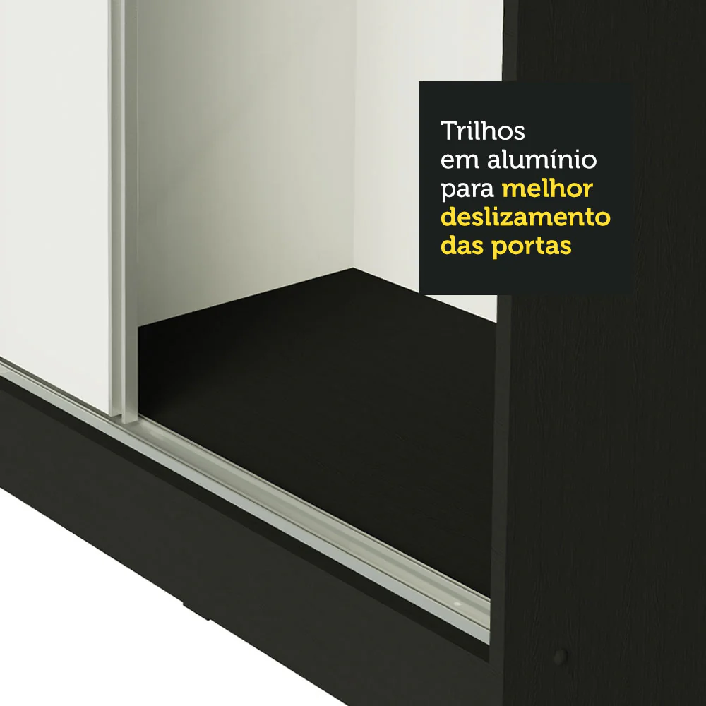 Guarda-Roupa Casal 100% MDF Madesa Royale 3 Portas de Correr com Espelho Preto/Branco - Image 8