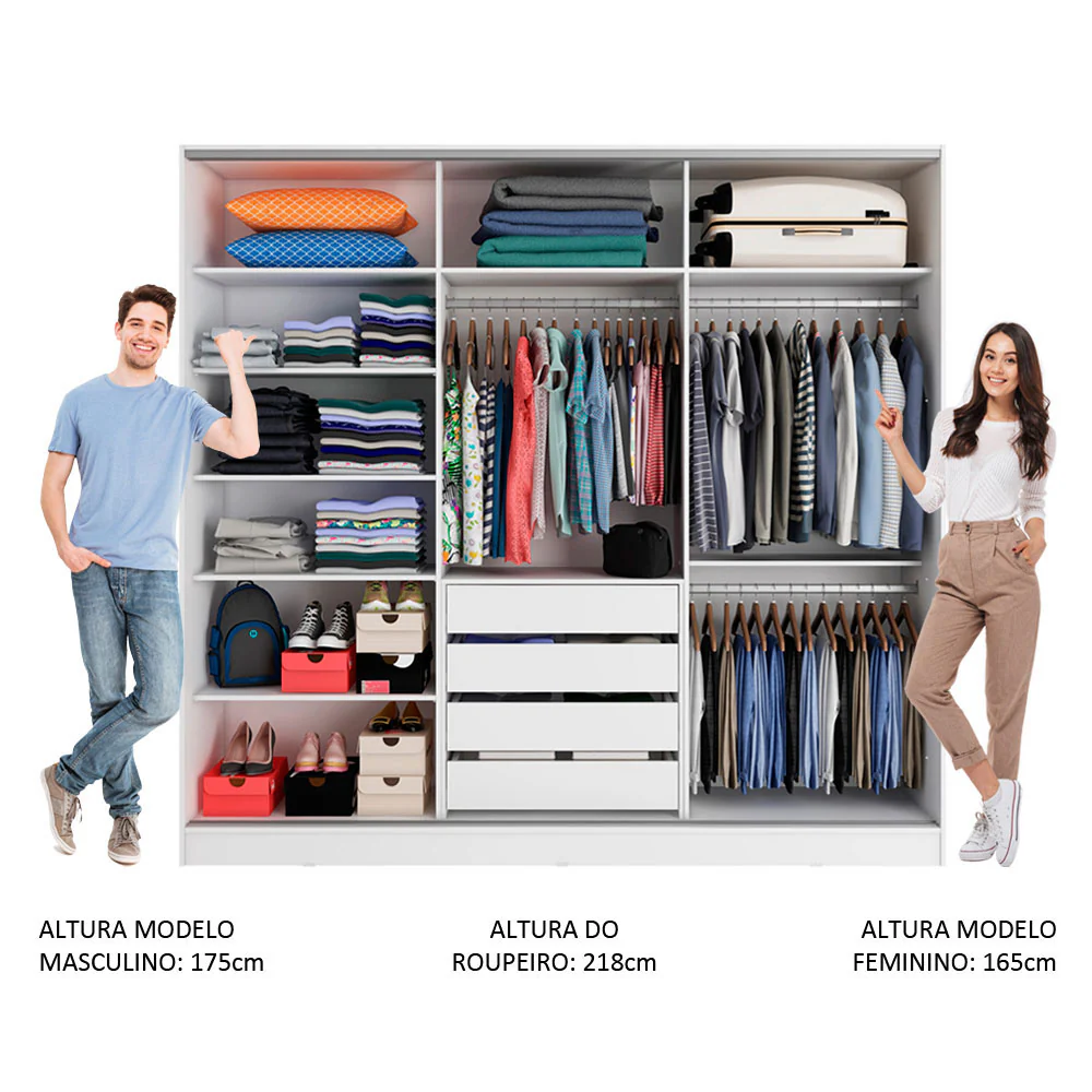 Guarda-Roupa Casal 100% MDF Madesa Royale 3 Portas de Correr com Espelhos Branco - Image 4