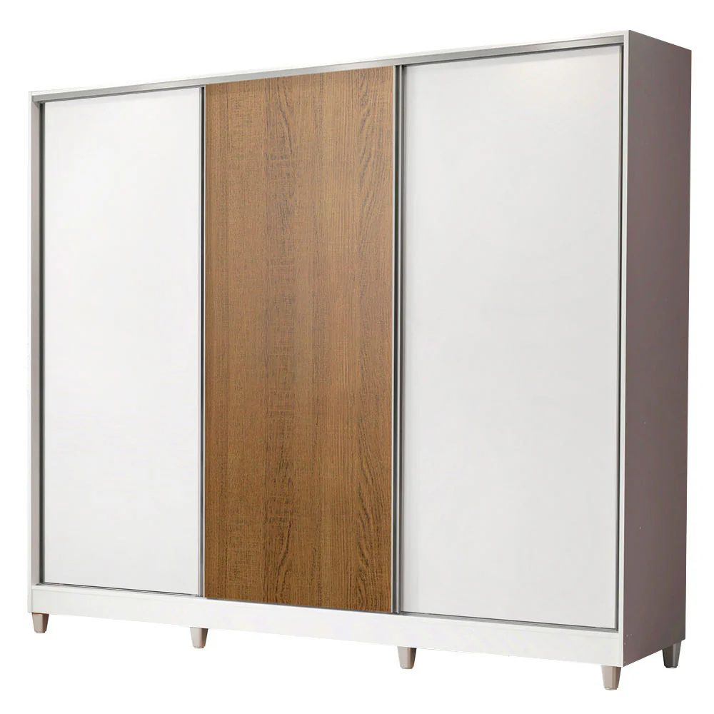 Guarda-Roupa Casal 100% MDF Madesa Royale 3 Portas de Correr com Pés Branco/Branco/Rustic - Image 2