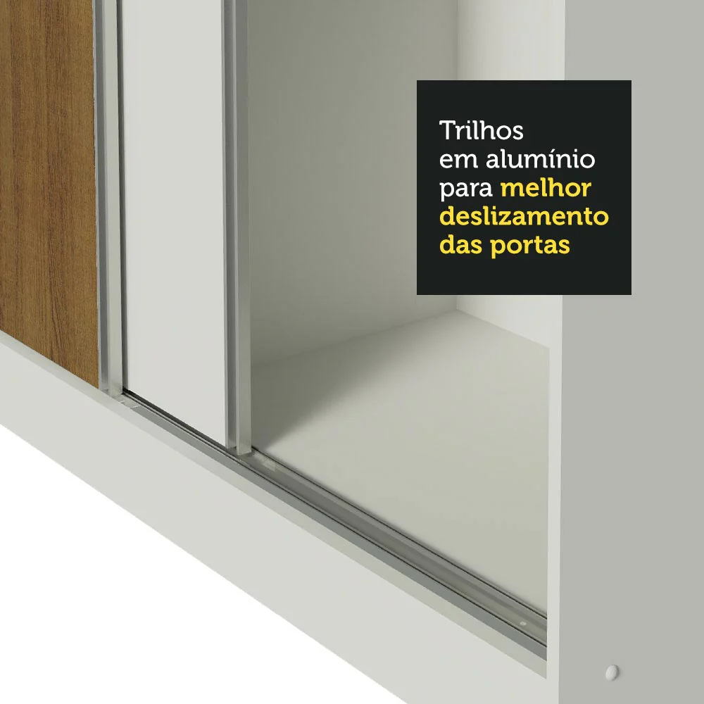 Guarda-Roupa Casal 100% MDF Madesa Royale 3 Portas de Correr com Pés Branco/Branco/Rustic - Image 8