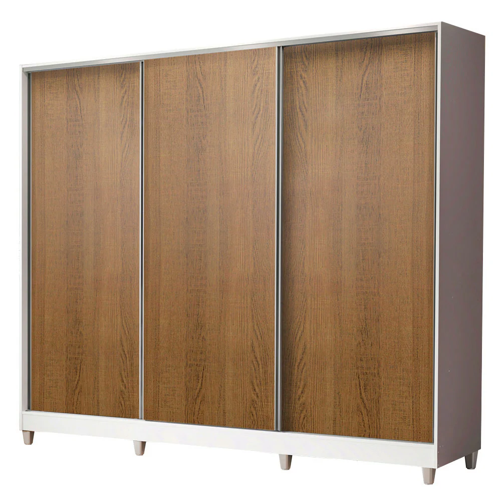 Guarda-Roupa Casal 100% MDF Madesa Royale 3 Portas de Correr com Pés Branco/Rustic - Image 2