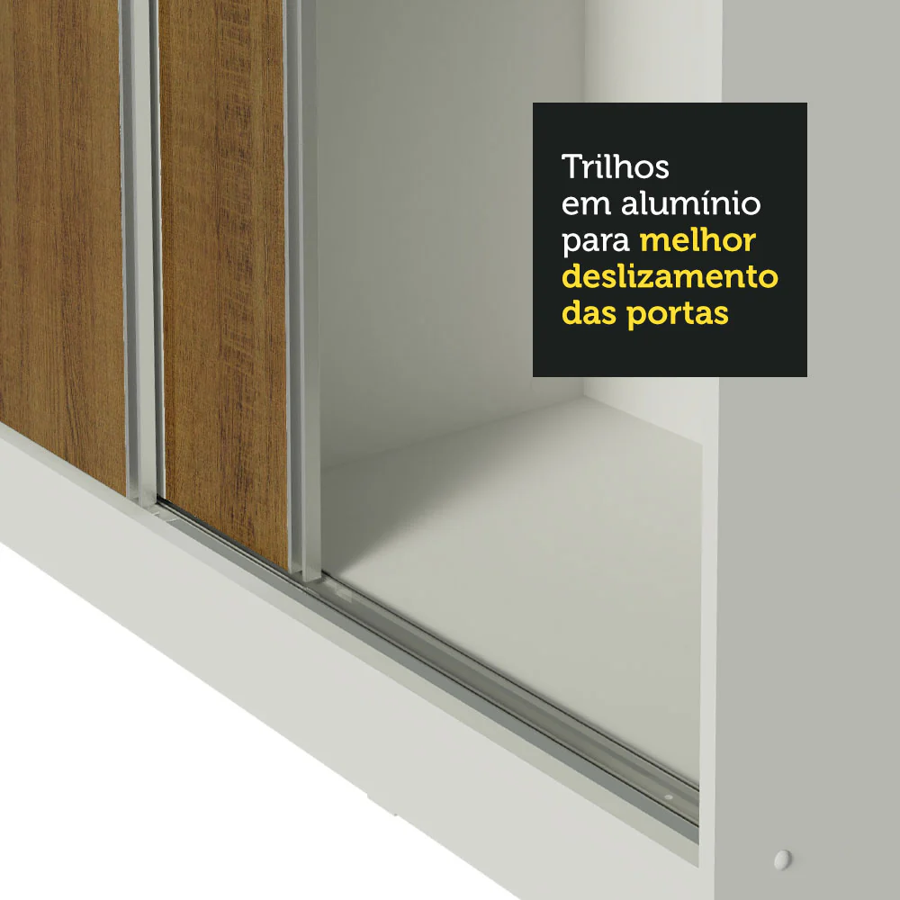 Guarda-Roupa Casal 100% MDF Madesa Royale 3 Portas de Correr com Pés Branco/Rustic - Image 8