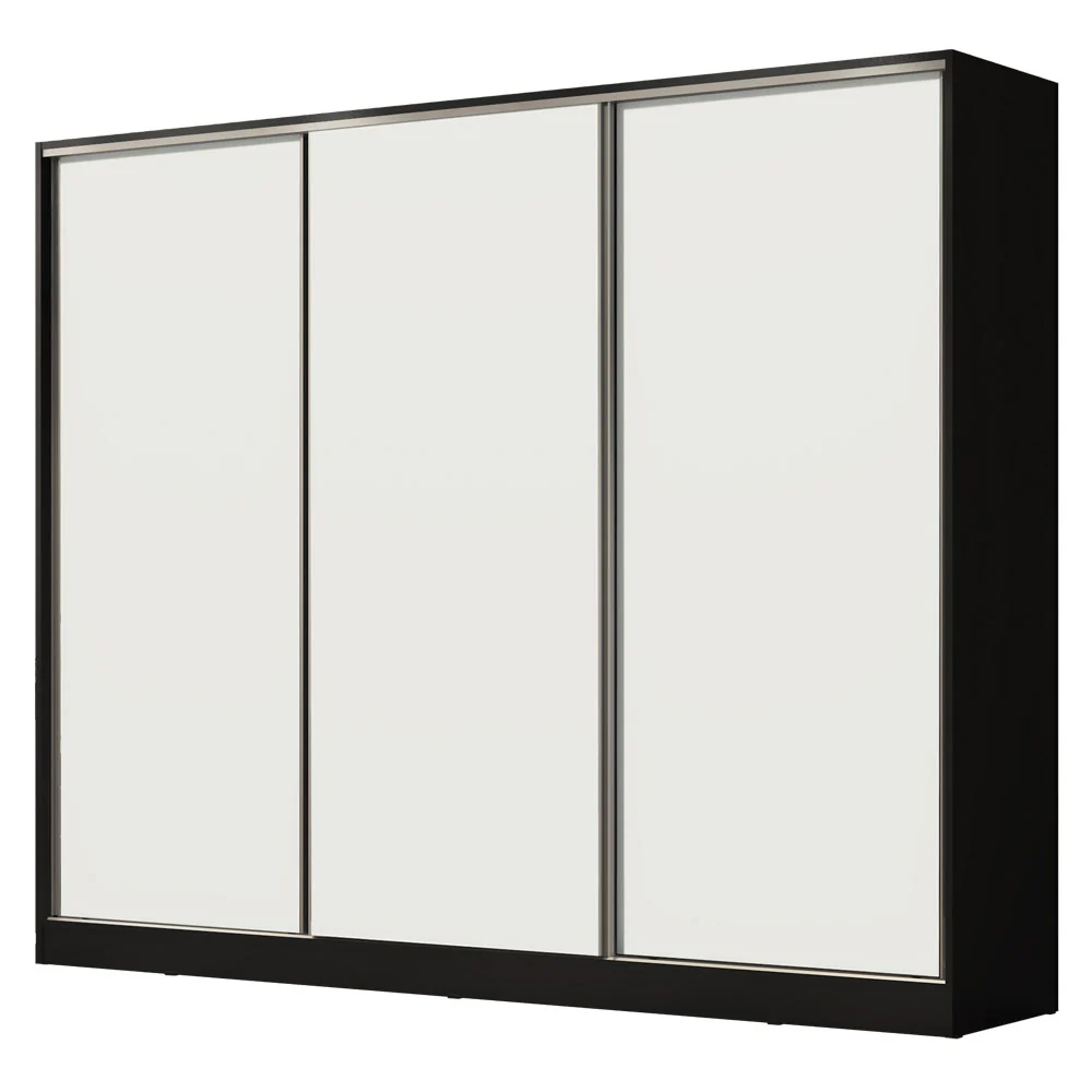 Guarda-Roupa Casal 100% MDF Madesa Royale 3 Portas de Correr Preto/Branco - Image 2