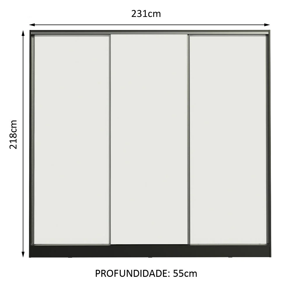 Guarda-Roupa Casal 100% MDF Madesa Royale 3 Portas de Correr Preto/Branco - Image 3