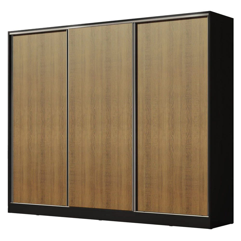 Guarda-Roupa Casal 100% MDF Madesa Royale 3 Portas de Correr Preto/Rustic - Image 2
