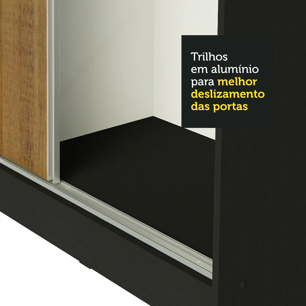 Guarda-Roupa Casal 100% MDF Madesa Royale 3 Portas de Correr Preto/Rustic - Image 8