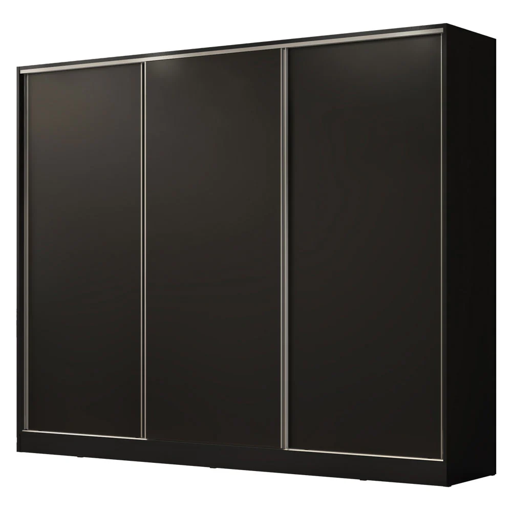 Guarda-Roupa Casal 100% MDF 3 Portas de Correr Preto Royale Madesa XP - Image 2
