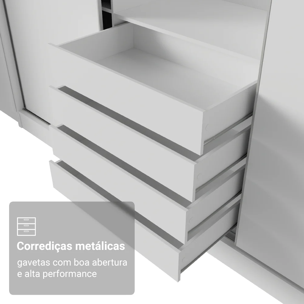 Guarda-Roupa Casal 3 Portas de Correr com Espelho Branco 100% MDF Madesa Zurique - Image 6