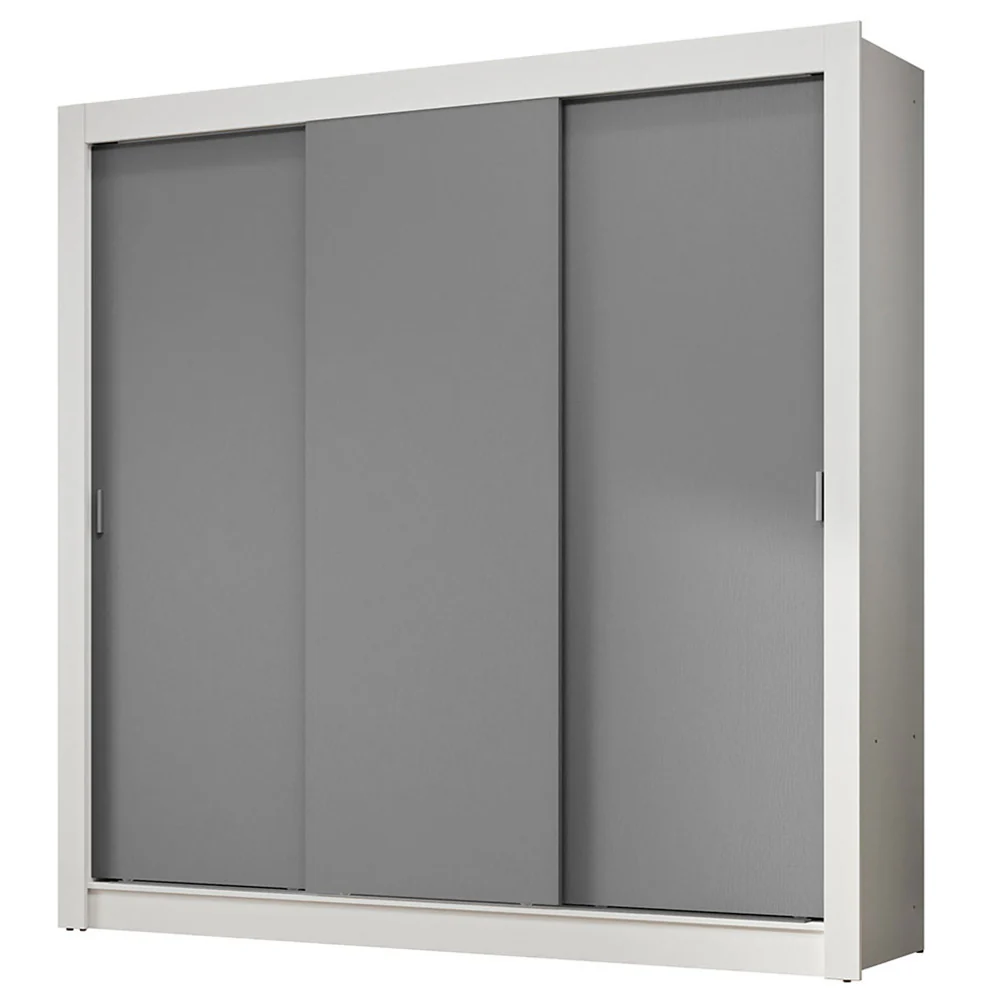 Guarda-Roupa Casal 3 Portas de Correr Branco/Cinza Nobre Madesa - Image 2