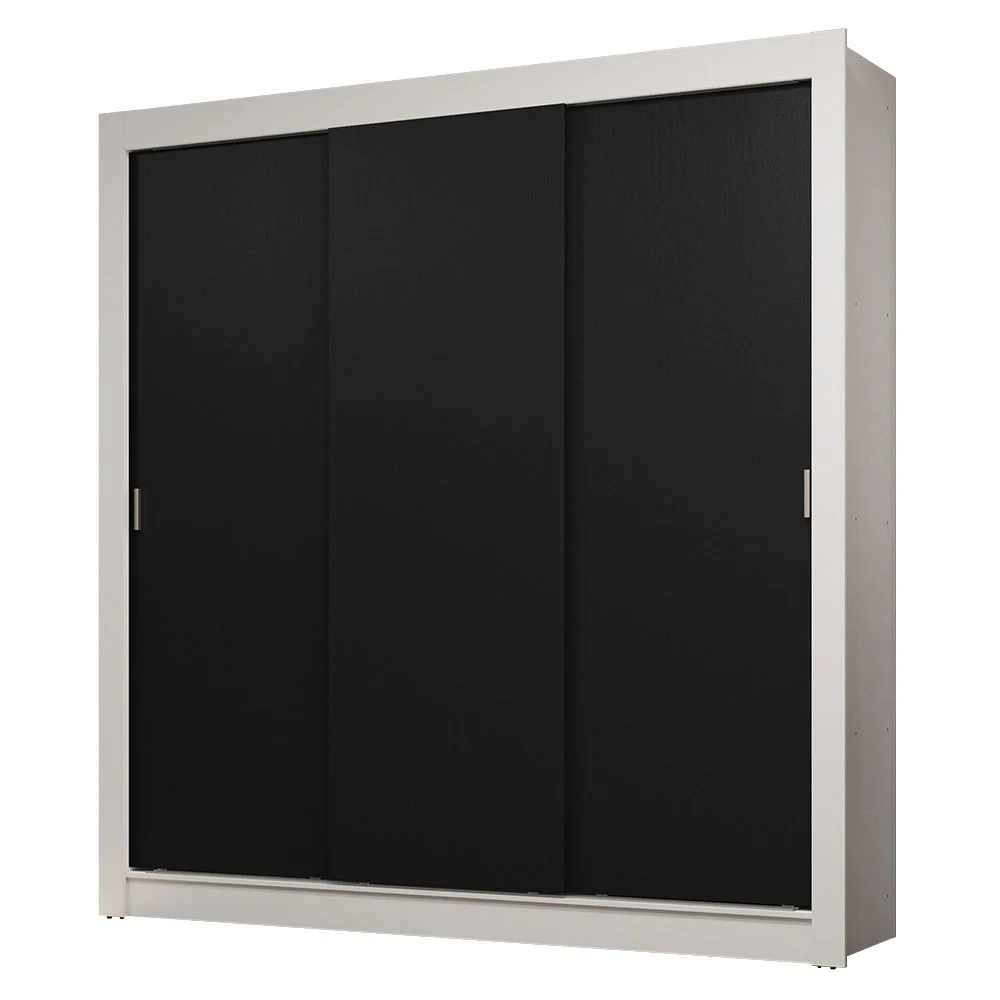 Guarda-Roupa Casal 3 Portas de Correr Branco/Preto Sublime Madesa - Image 2