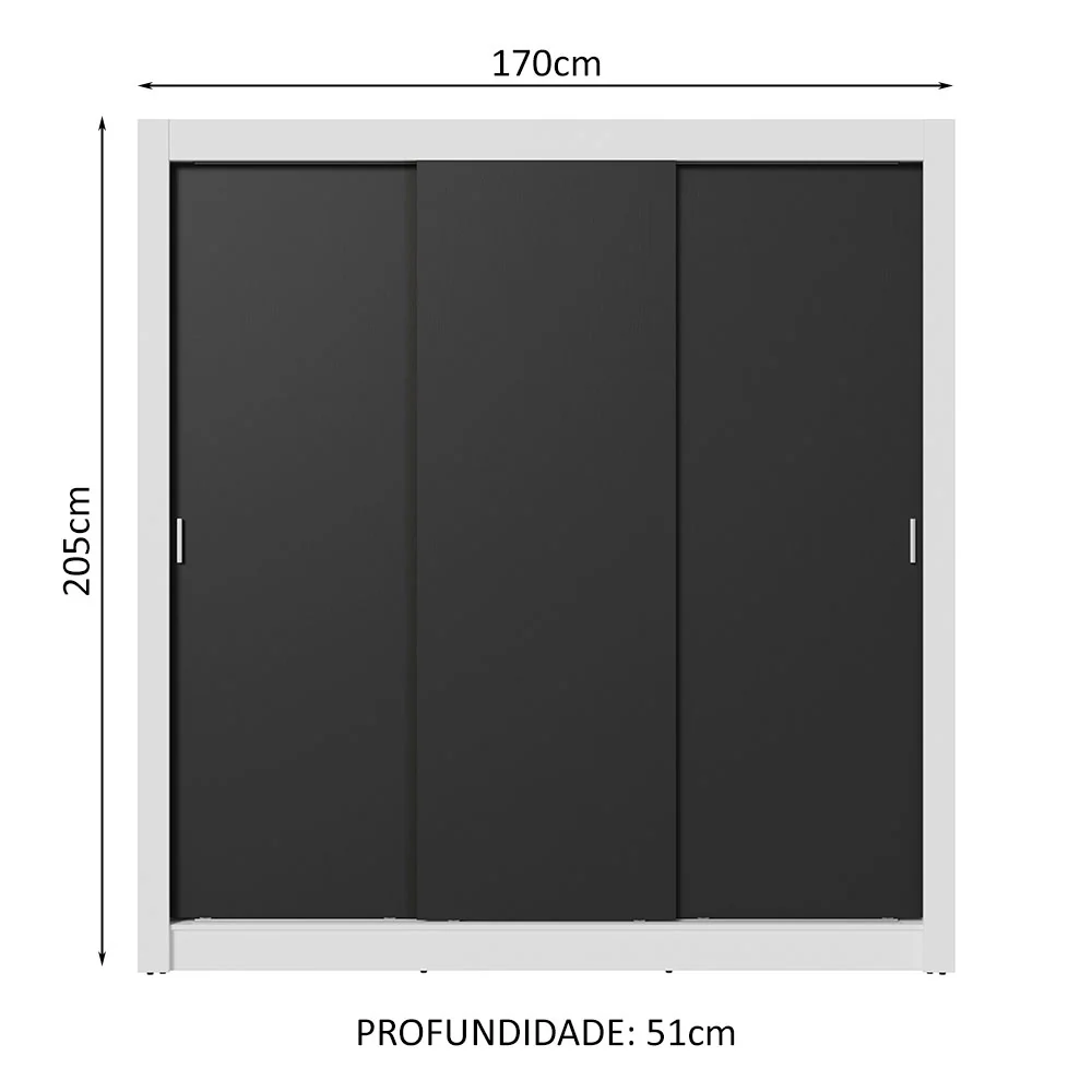 Guarda-Roupa Casal 3 Portas de Correr Branco/Preto Sublime Madesa - Image 3