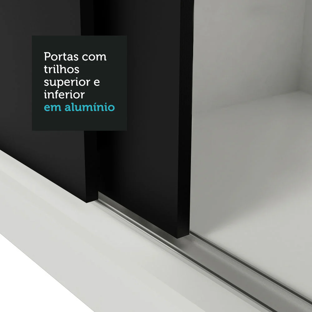 Guarda-Roupa Casal 3 Portas de Correr Branco/Preto Sublime Plus Madesa - Image 9