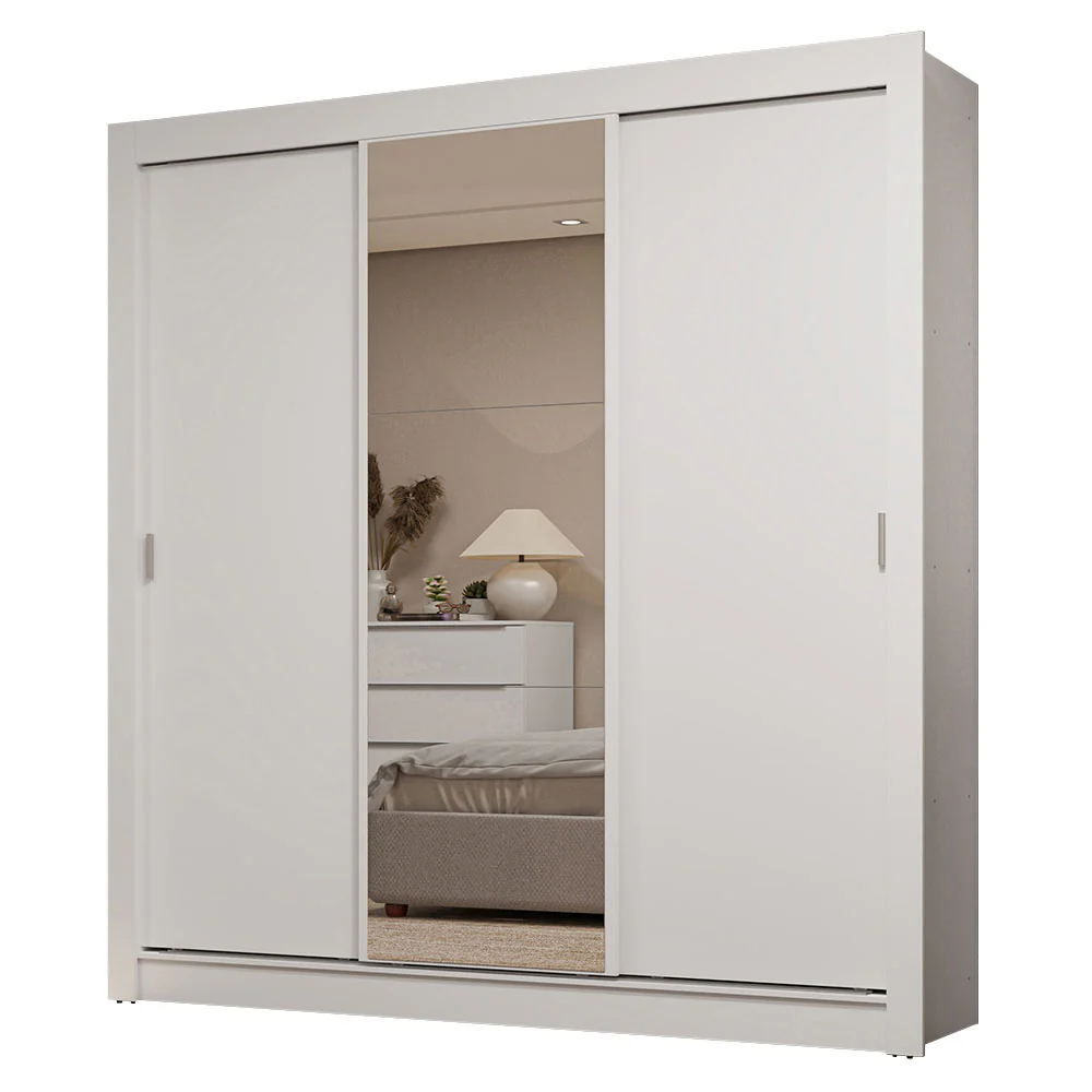 Guarda-Roupa Casal 3 Portas de Correr com Espelho 2 Gavetas Branco Sublime Madesa - Image 2