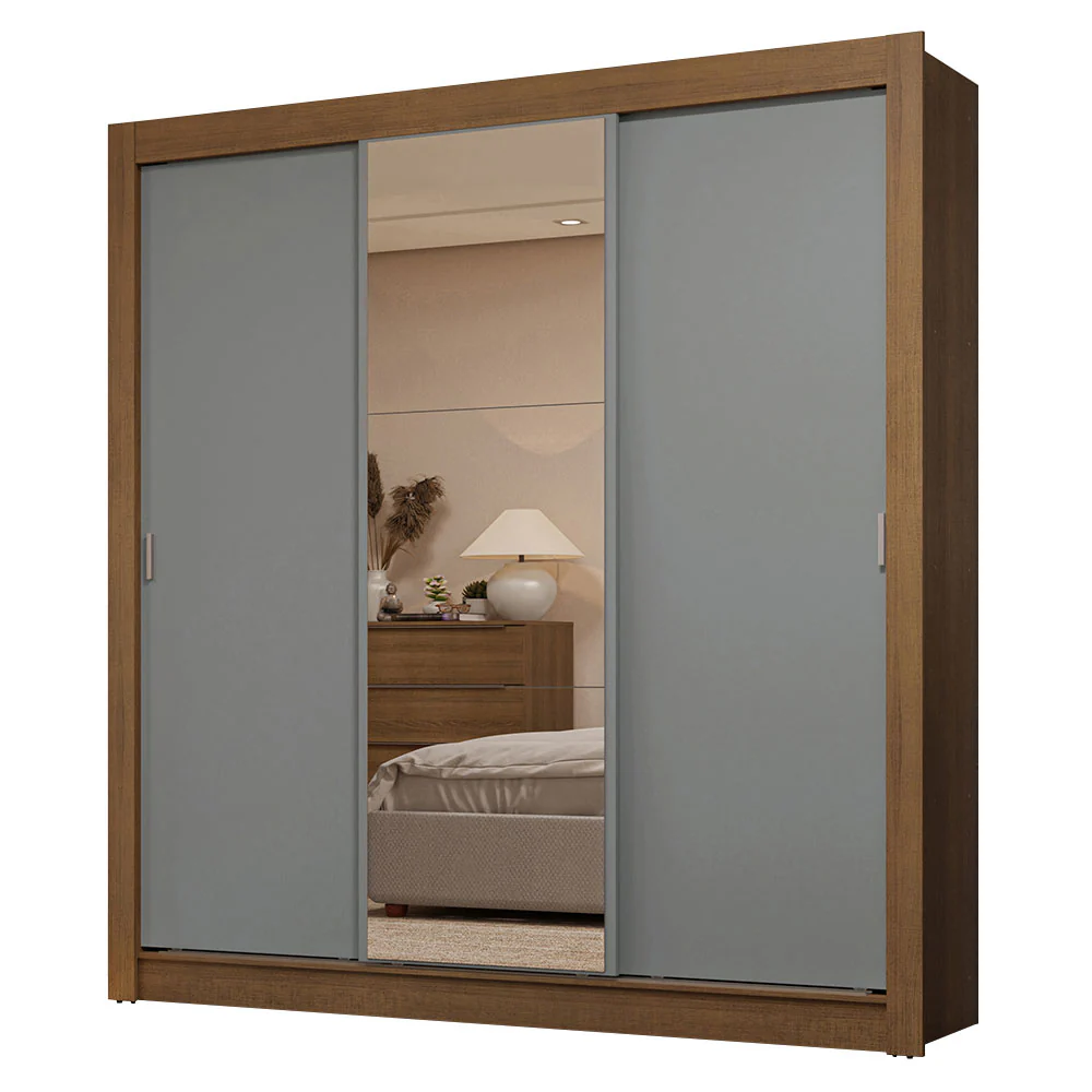Guarda-Roupa Casal 3 Portas de Correr com Espelho 2 Gavetas Rustic/Cinza Sublime Madesa - Image 2