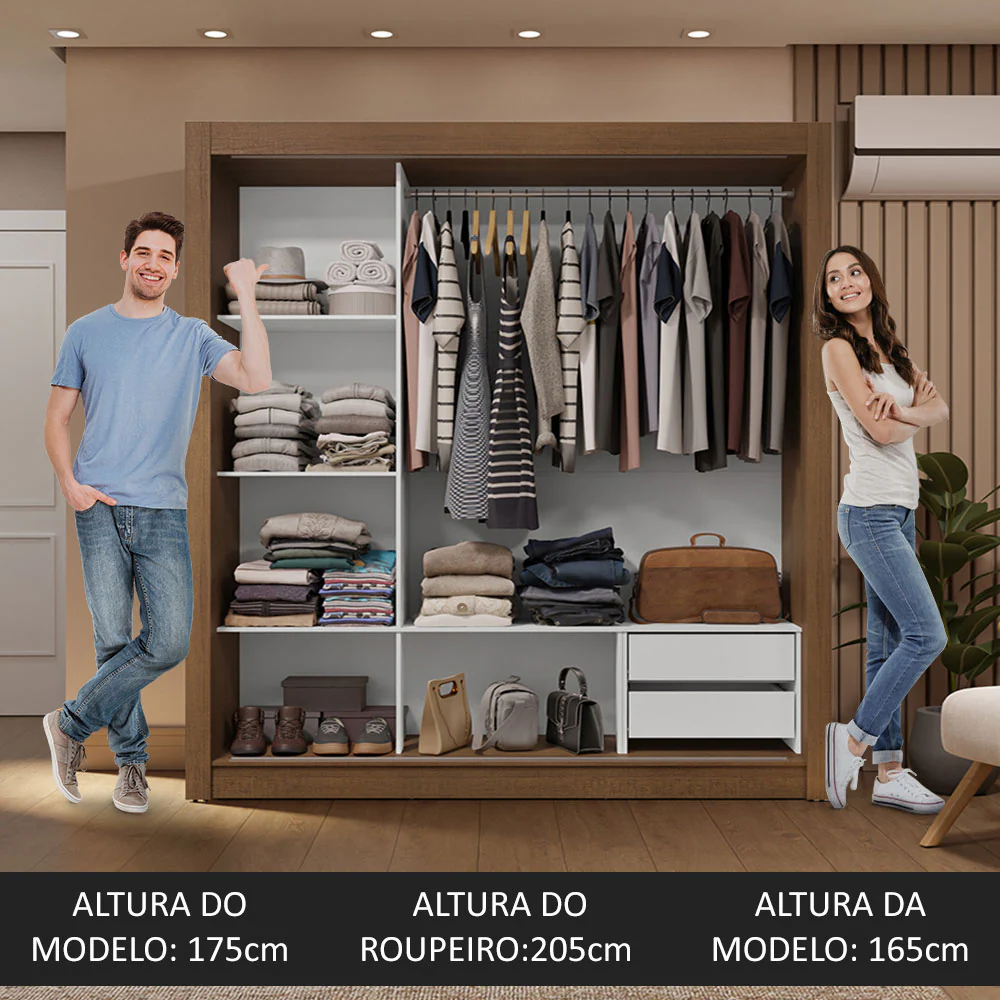 Guarda-Roupa Casal 3 Portas de Correr com Espelho 2 Gavetas Rustic Sublime Madesa - Image 5