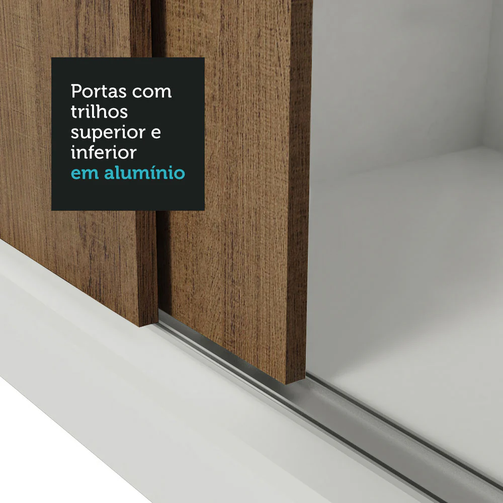 Guarda-Roupa Casal 3 Portas de Correr com Espelho 4 Gavetas Branco/Rustic Sublime Plus Madesa - Image 9