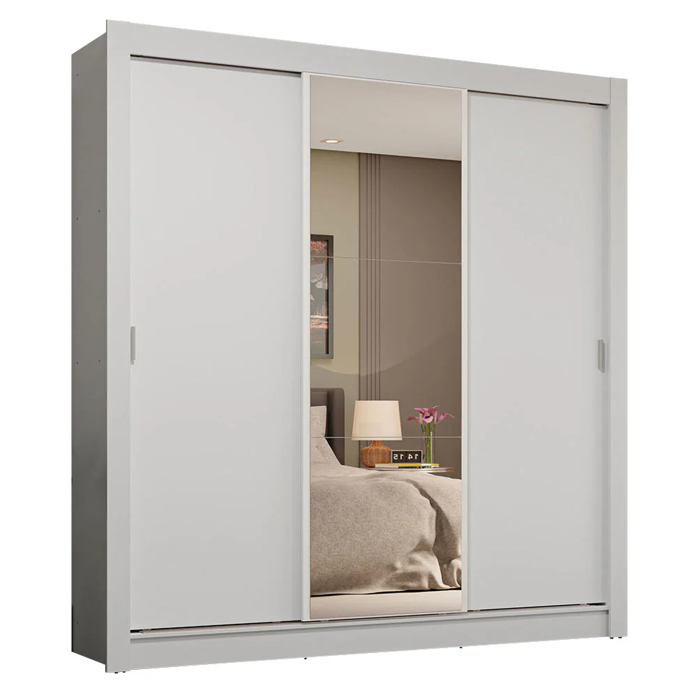 Guarda-Roupa Casal 3 Portas de Correr com Espelho 4 Gavetas Branco Sublime Plus Madesa - Image 2