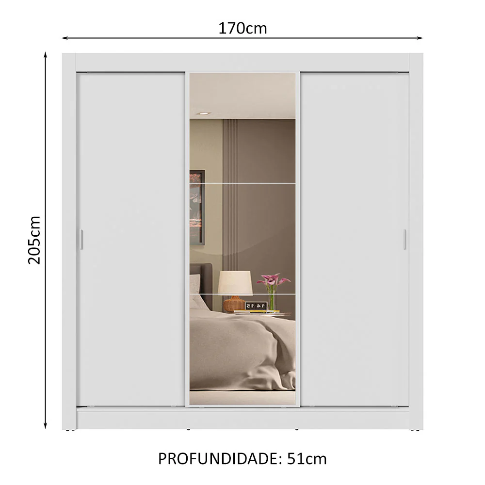 Guarda-Roupa Casal 3 Portas de Correr com Espelho 4 Gavetas Branco Sublime Plus Madesa - Image 3