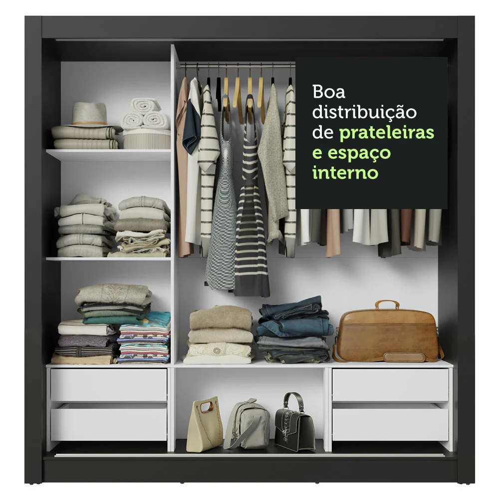 Guarda-Roupa Casal 3 Portas de Correr com Espelho 4 Gavetas Preto/Cinza Sublime Plus Madesa - Image 8