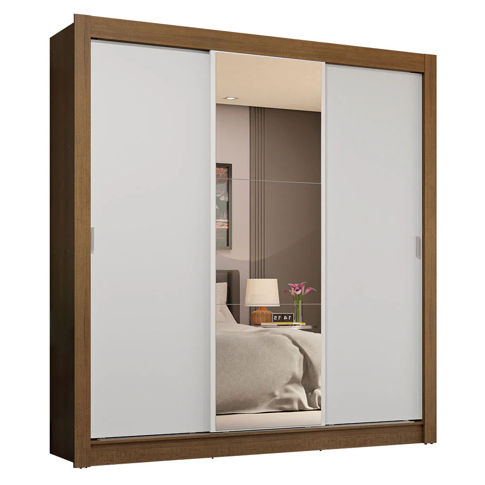 Guarda-Roupa Casal 3 Portas de Correr com Espelho 4 Gavetas Rustic/Branco Sublime Plus Madesa - Image 2