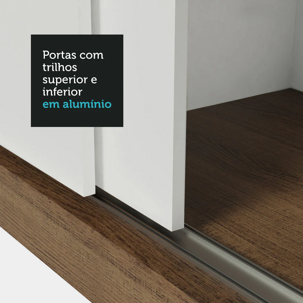Guarda-Roupa Casal 3 Portas de Correr com Espelho 4 Gavetas Rustic/Branco Sublime Plus Madesa - Image 9