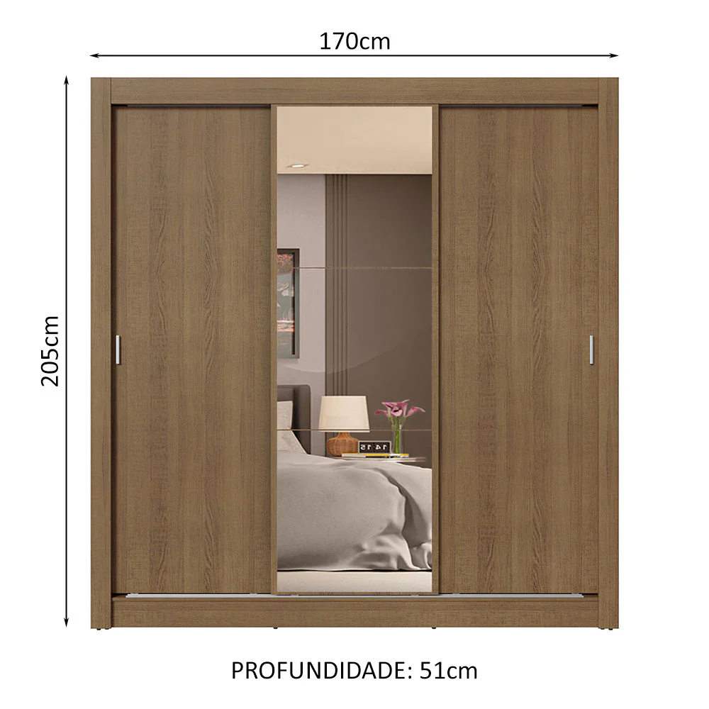 Guarda-Roupa Casal 3 Portas de Correr com Espelho 4 Gavetas Rustic Sublime Plus Madesa - Image 3