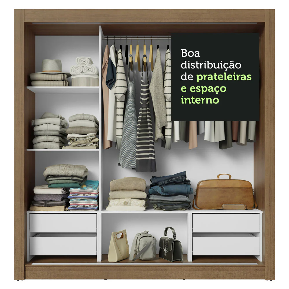 Guarda-Roupa Casal 3 Portas de Correr com Espelho 4 Gavetas Rustic Sublime Plus Madesa - Image 9