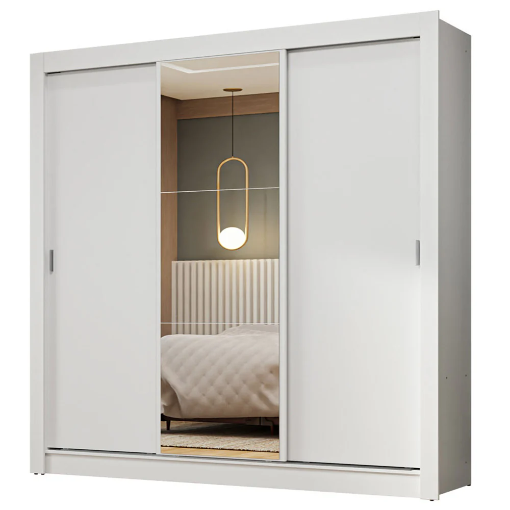 Guarda-Roupa Casal 3 Portas de Correr com Espelho Branco Nobre Madesa - Image 2