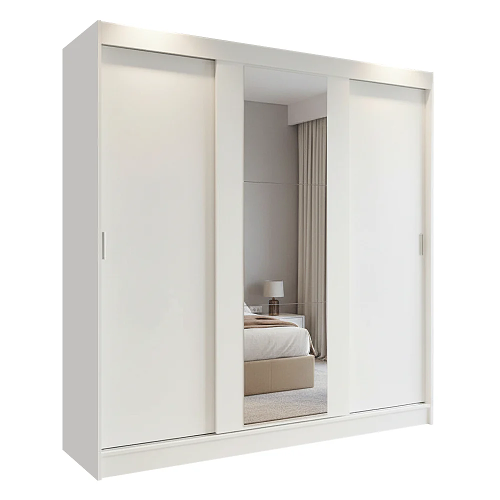 Guarda-Roupa Casal 3 Portas de Correr com Espelho Branco Orion Madesa - Image 2