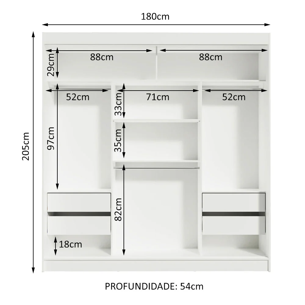 Guarda-Roupa Casal 3 Portas de Correr com Espelho Branco Orion Madesa - Image 4