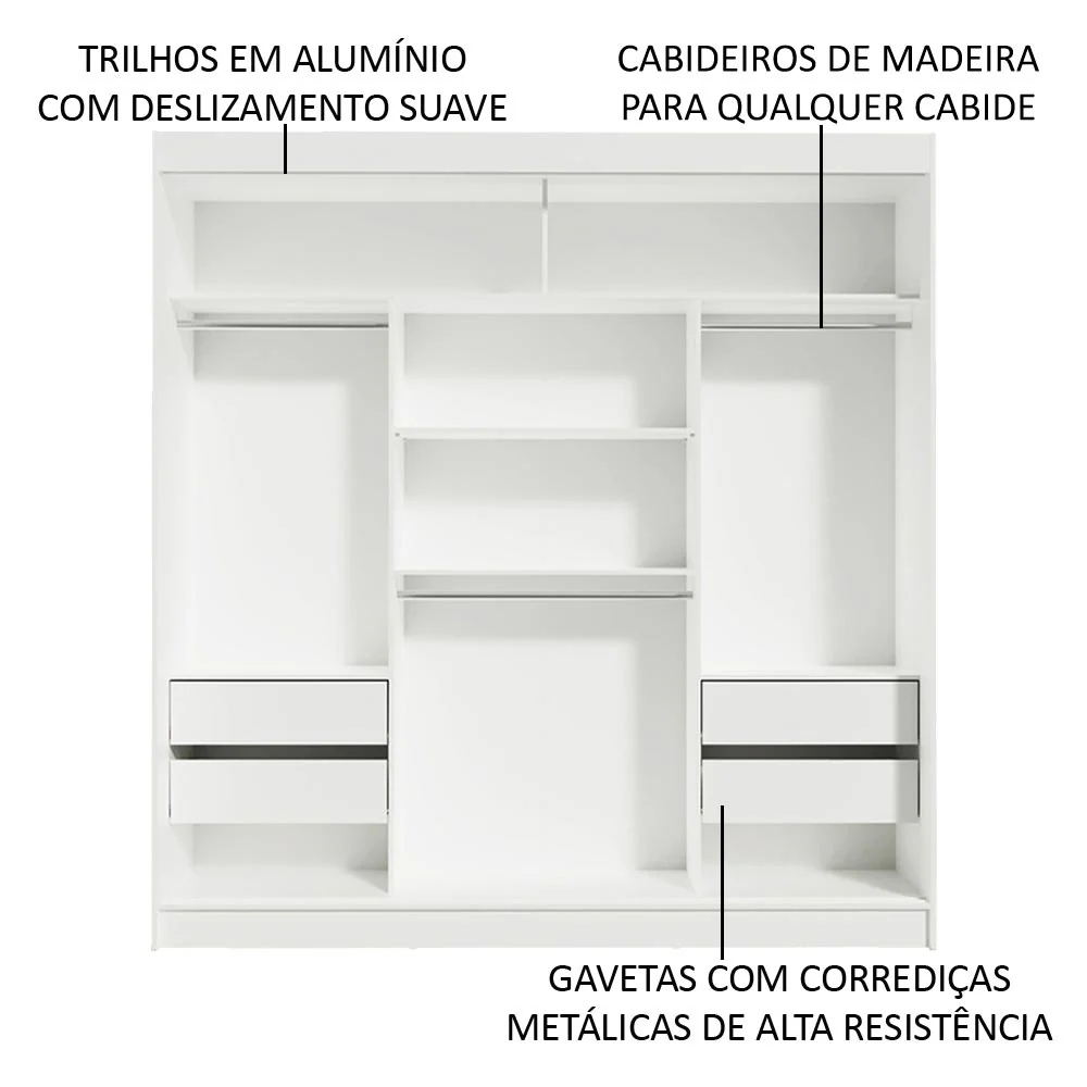 Guarda-Roupa Casal 3 Portas de Correr com Espelho Branco Orion Madesa - Image 6