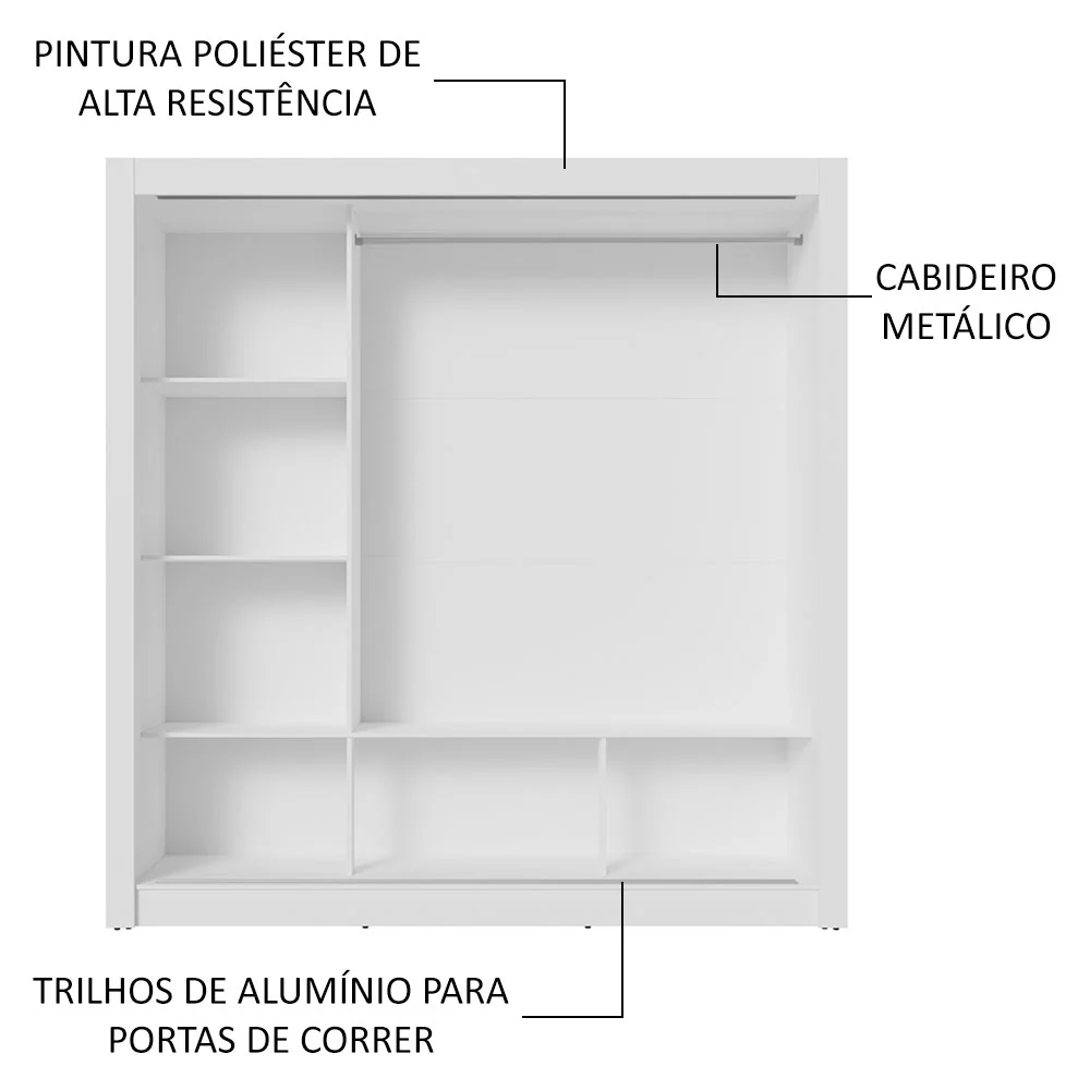 Guarda-Roupa Casal 3 Portas de Correr com Espelho Branco/Rustic Nobre Madesa - Image 6
