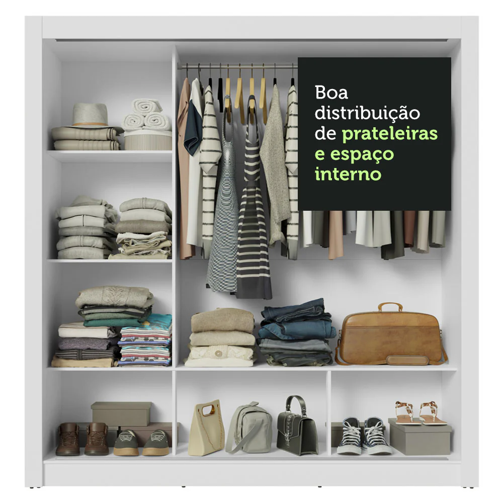 Guarda-Roupa Casal 3 Portas de Correr com Espelho Branco/Rustic Nobre Madesa - Image 8
