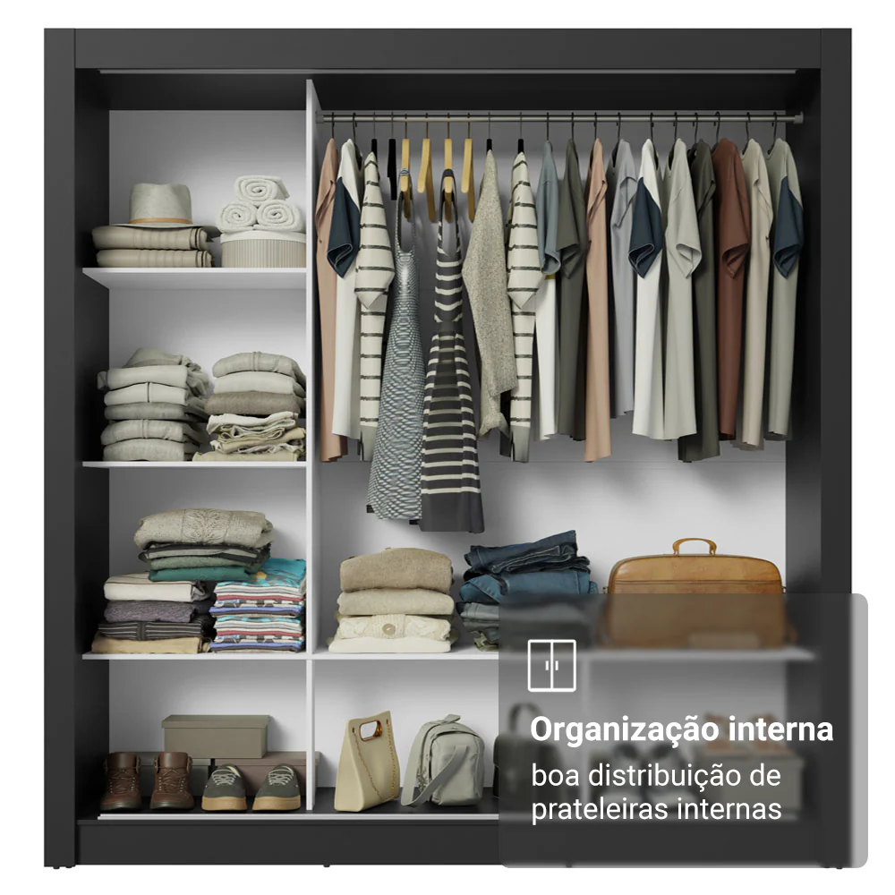 Guarda-Roupa Casal 3 Portas de Correr com Espelho Preto Nobre Madesa - Image 7