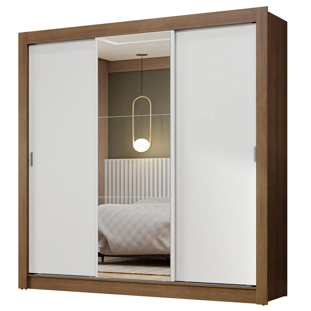 Guarda-Roupa Casal 3 Portas de Correr com Espelho Rustic/Branco Nobre Madesa - Image 2