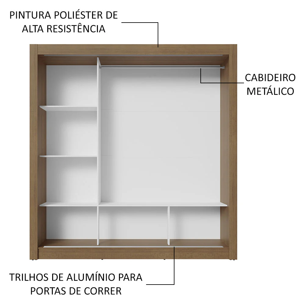 Guarda-Roupa Casal 3 Portas de Correr com Espelho Rustic/Branco Nobre Madesa - Image 6