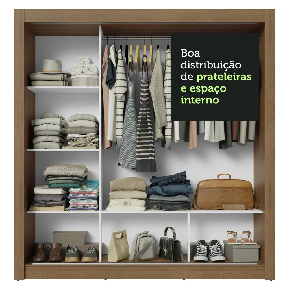 Guarda-Roupa Casal 3 Portas de Correr com Espelho Rustic/Branco Nobre Madesa - Image 8