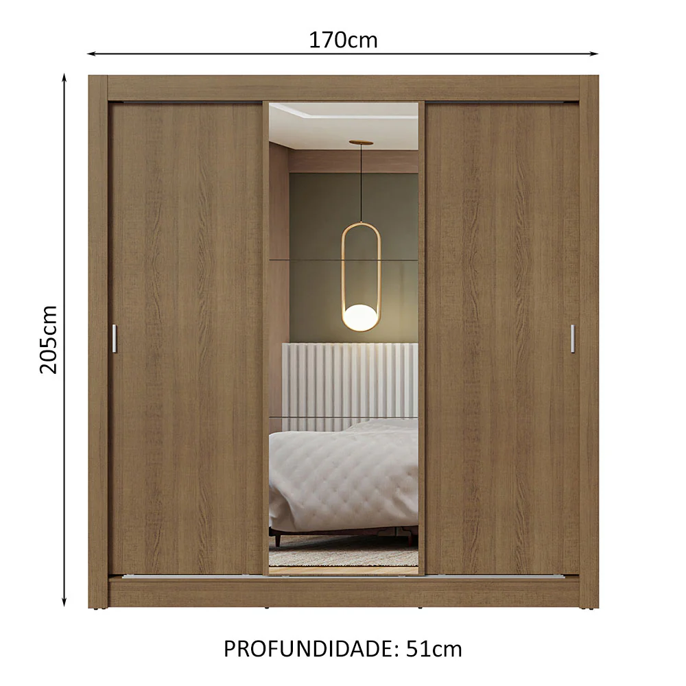 Guarda-Roupa Casal 3 Portas de Correr com Espelho Rustic Nobre Madesa - Image 3