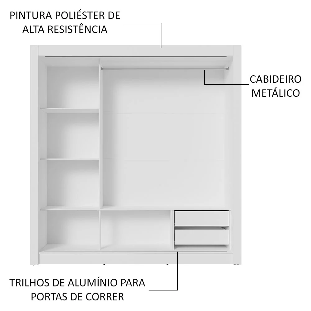 Guarda-Roupa Casal 3 Portas de Correr com Espelhos 2 Gavetas Branco/Cinza Sublime Madesa - Image 6