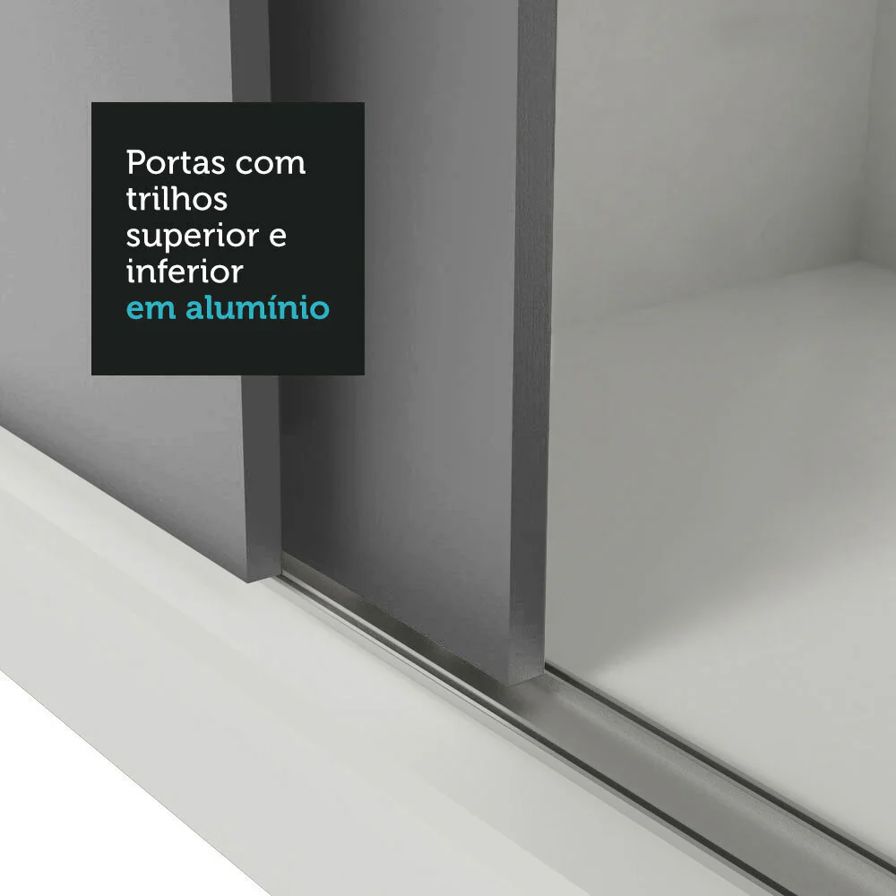 Guarda-Roupa Casal 3 Portas de Correr com Espelhos 2 Gavetas Branco/Cinza Sublime Madesa - Image 9