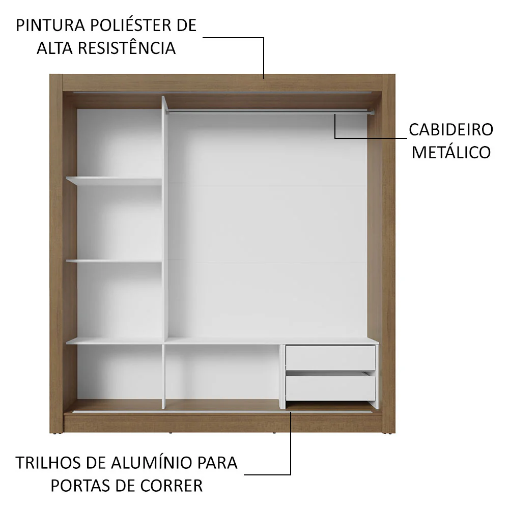 Guarda-Roupa Casal 3 Portas de Correr com Espelhos 2 Gavetas Rustic/Cinza Sublime Madesa - Image 6