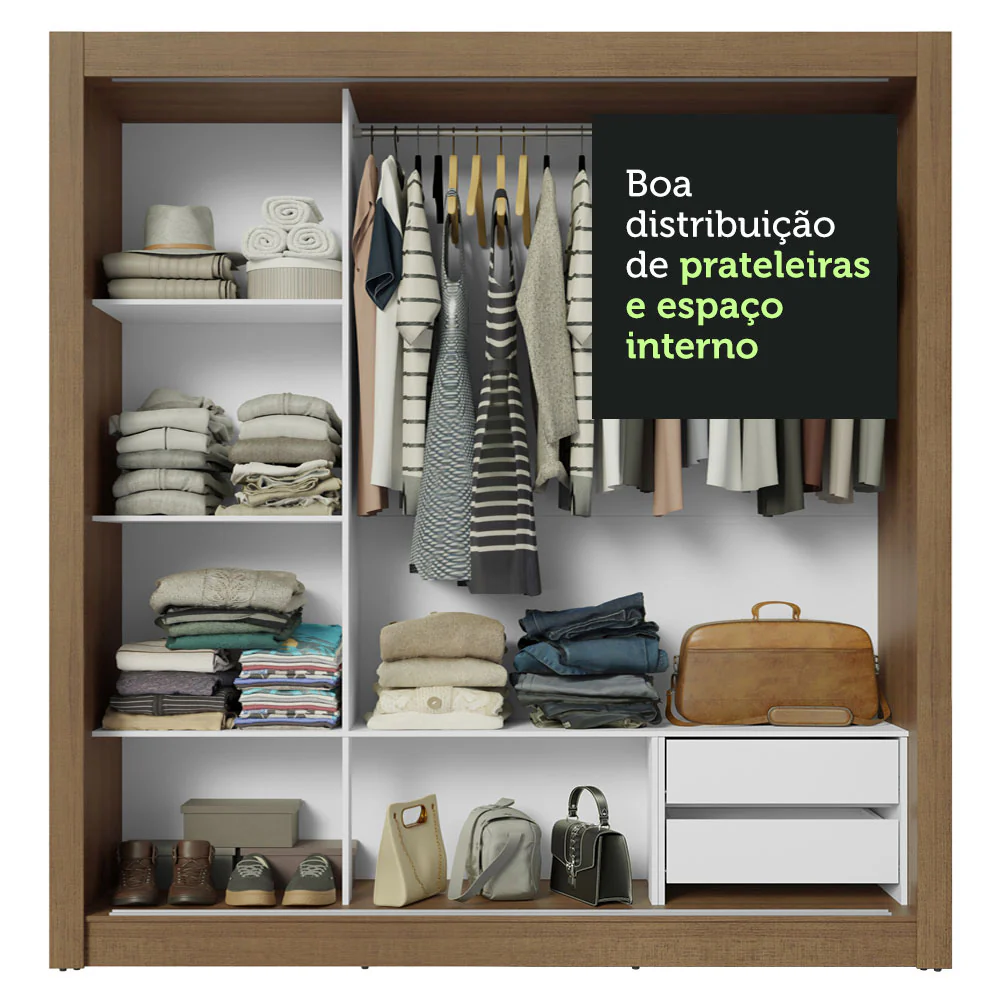Guarda-Roupa Casal 3 Portas de Correr com Espelhos 2 Gavetas Rustic/Cinza Sublime Madesa - Image 8