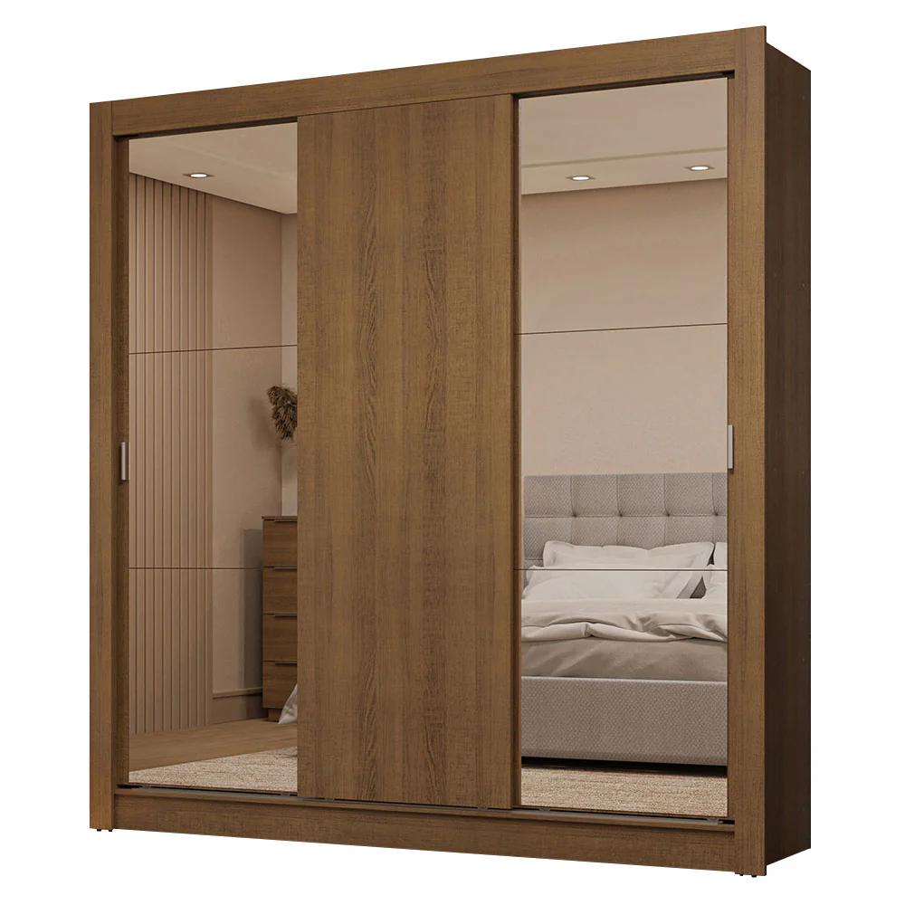 Guarda-Roupa Casal 3 Portas de Correr com Espelhos 2 Gavetas Rustic Sublime Madesa - Image 2