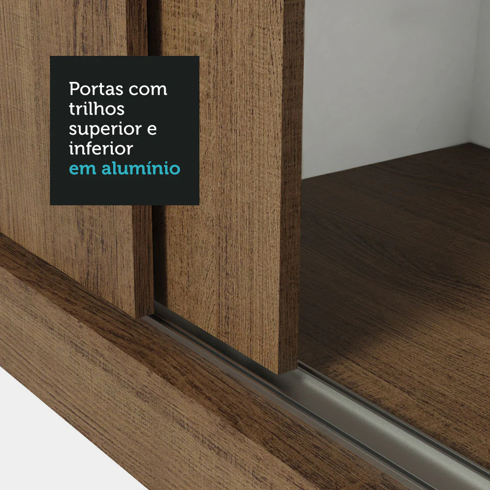 Guarda-Roupa Casal 3 Portas de Correr com Espelhos 2 Gavetas Rustic Sublime Madesa - Image 9