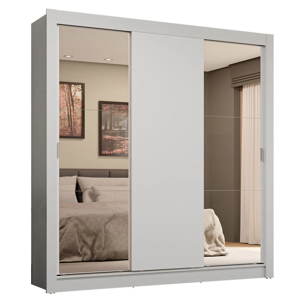 Guarda-Roupa Casal 3 Portas de Correr com Espelhos 4 Gavetas Branco Sublime Plus Madesa - Image 2