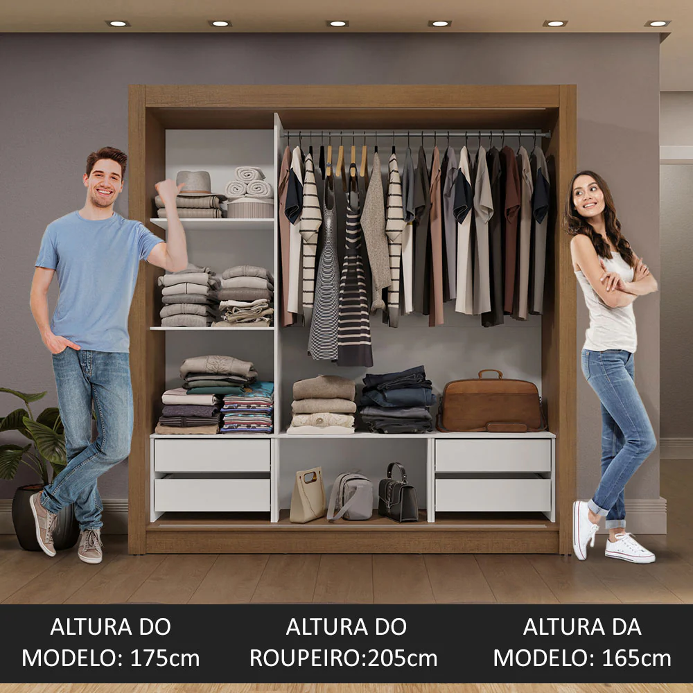 Guarda-Roupa Casal 3 Portas de Correr com Espelhos 4 Gavetas Rustic/Preto Sublime Plus Madesa - Image 5