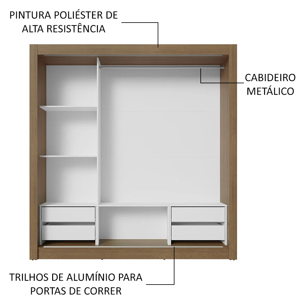 Guarda-Roupa Casal 3 Portas de Correr com Espelhos 4 Gavetas Rustic Sublime Plus Madesa - Image 6