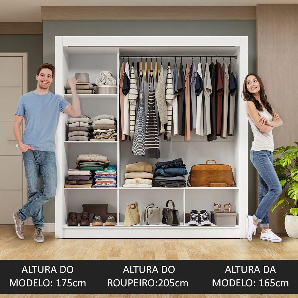 Guarda-Roupa Casal 3 Portas de Correr com Espelhos Branco/Cinza Nobre Madesa - Image 5