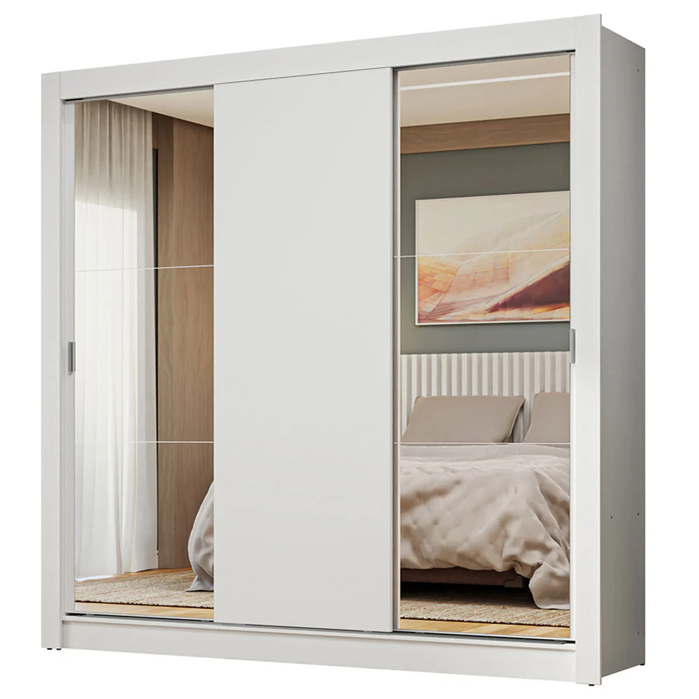 Guarda-Roupa Casal 3 Portas de Correr com Espelhos Branco Nobre Madesa - Image 2