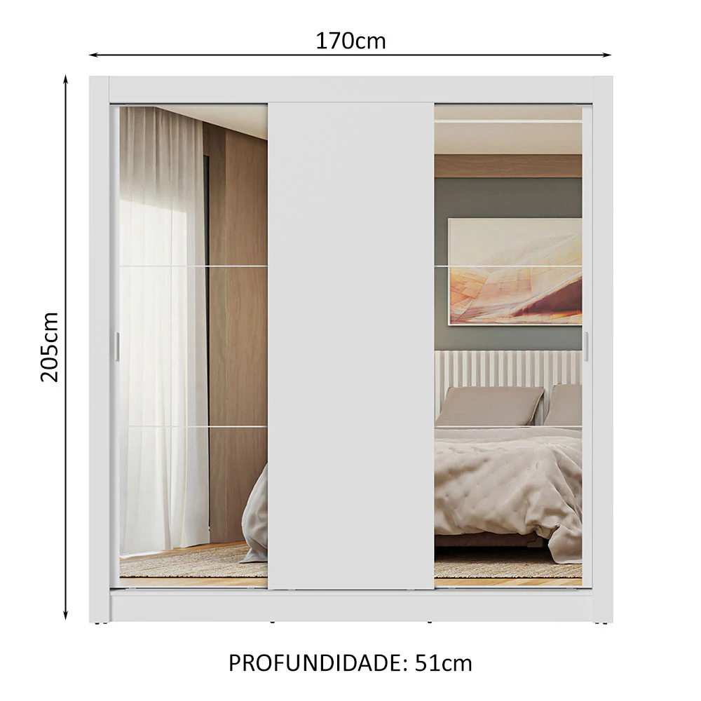 Guarda-Roupa Casal 3 Portas de Correr com Espelhos Branco Nobre Madesa - Image 3